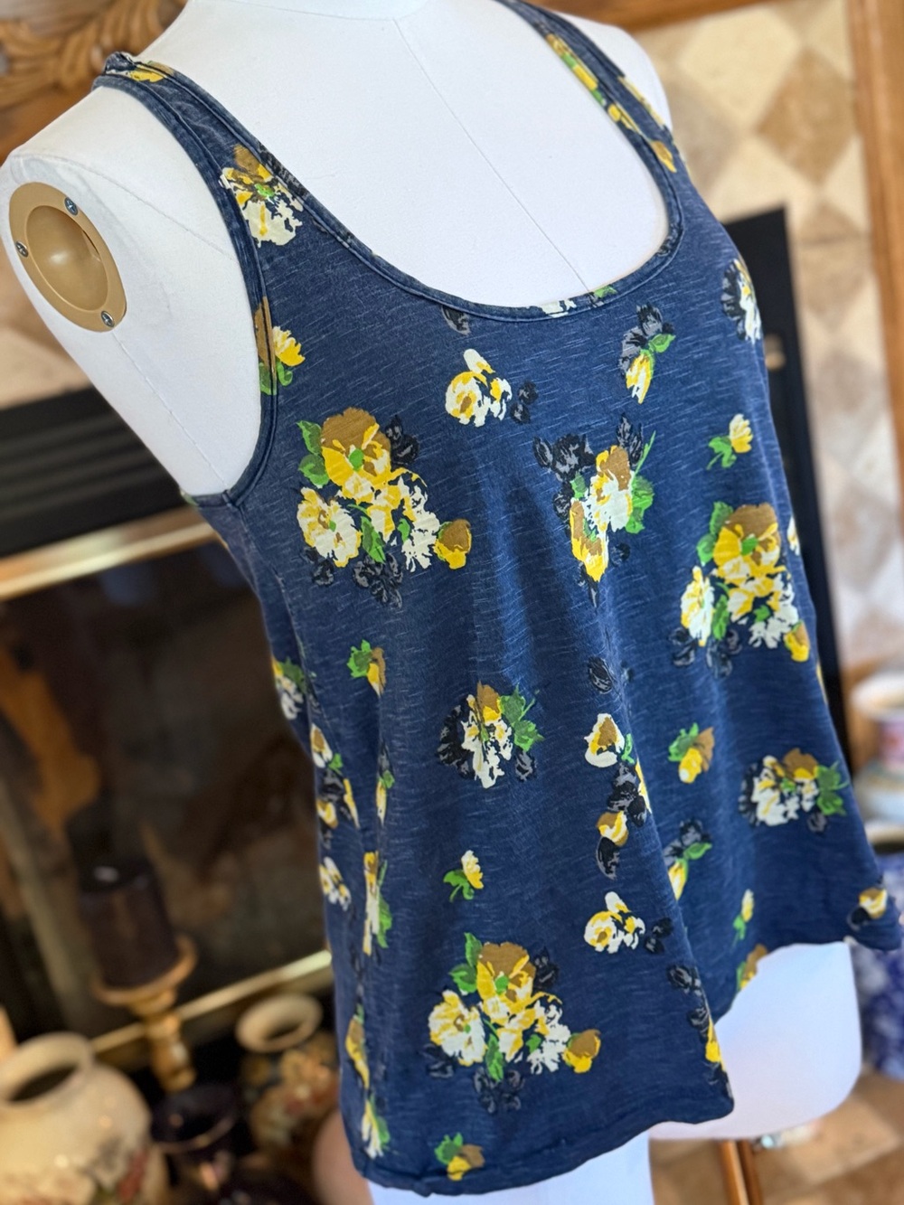 Obey Cotton Floral Navy Scoop Neck RacerbackTank Top - Women's Size Small